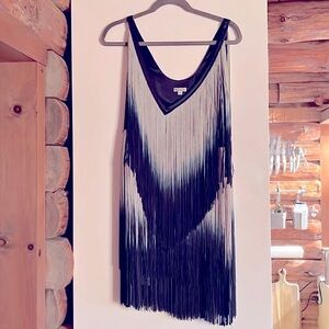 Foley & Corrina Navy Blue/Black/Gray Ombré Fringe Flapper Dress. Size M.